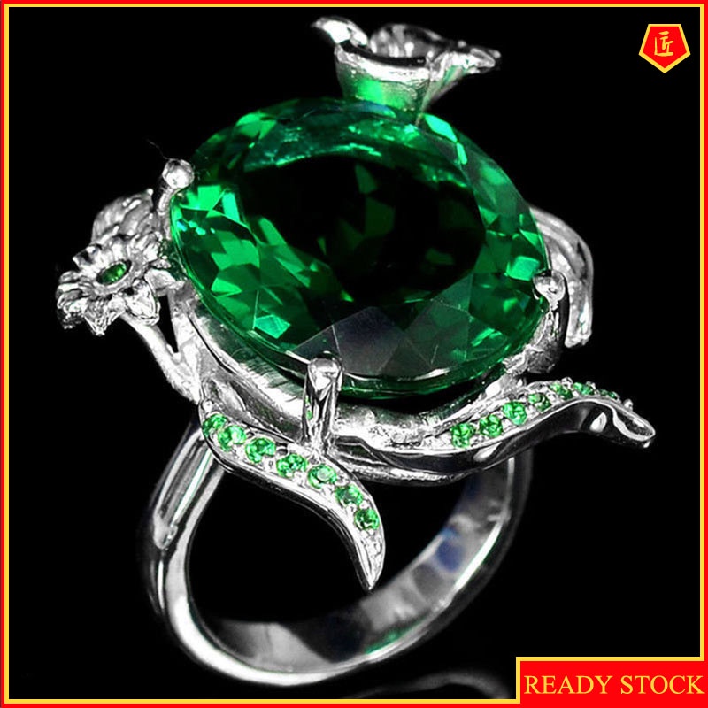 [Ready Stock]Inlaid Emerald Turtle-Shaped Ring Creative Graceful Personality