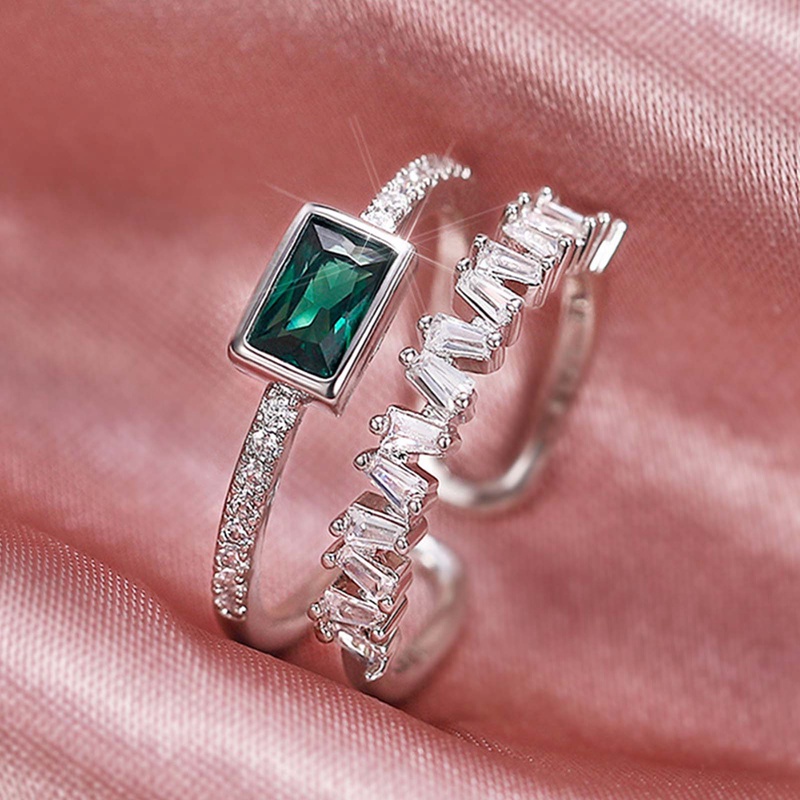 Cincin Model Terbuka Adjustable Hias Cubic Zircon Hijau Gaya Vintage Untuk Wanita 2022