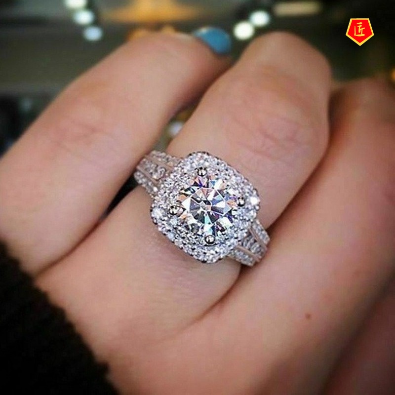 [Ready Stock]18K Platinum Double Layer Moissanite Ring Fashion