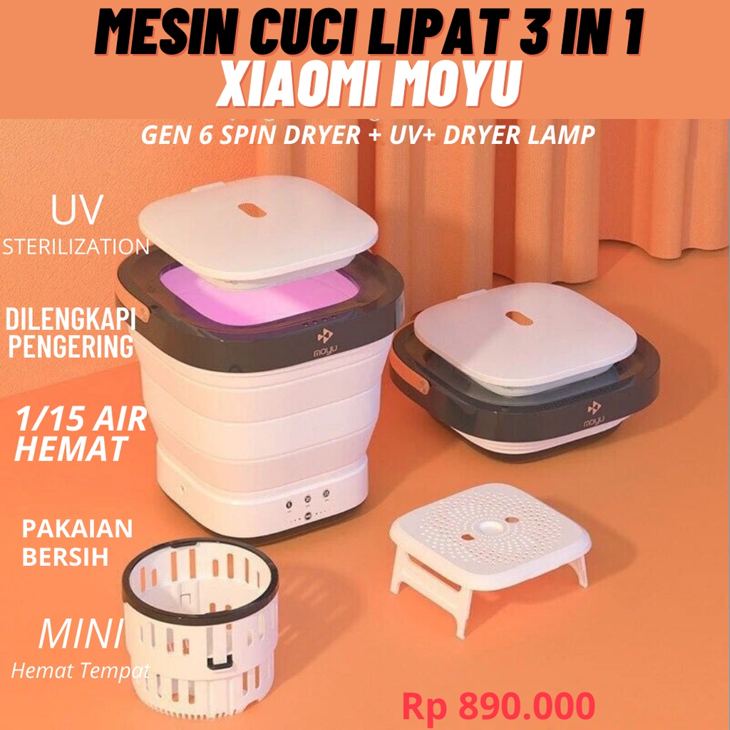 Xiaomi MOYU Mesin Cuci Portable Folding Travel Washing Machine UV Dryer Gen6 XPB08-F2G