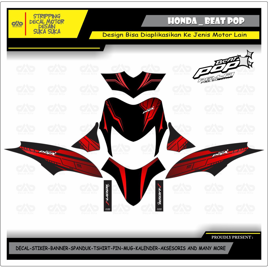 Sticker Decal Motor  Full  Body  Stiker  Honda Beat  Pop RED 