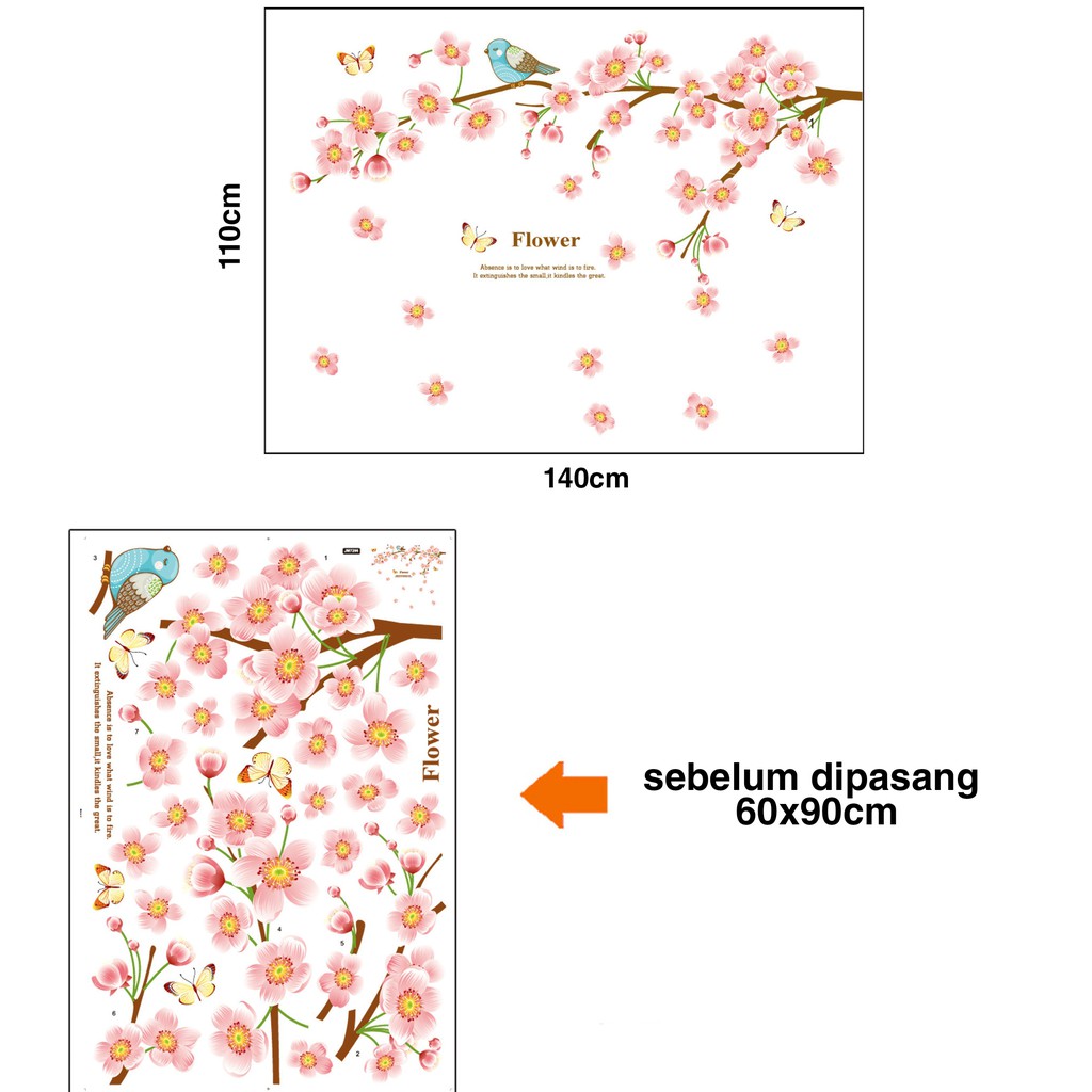 RELIZA Wall Sticker / Stiker Dinding Bunga Sakura Flower Bird Wallsticker Hiasan Dinding JM7296