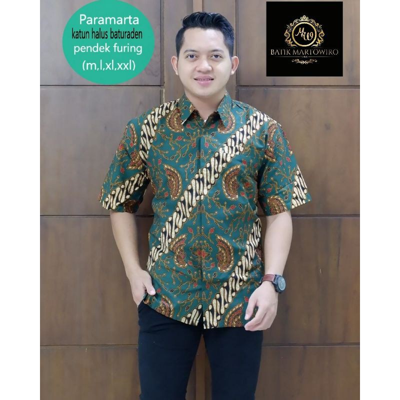 Kemeja Batik Lengan Pendek PARAMARTA Batik Pria Lengan Pendek Lapis Furing Bahan Katun Baturaden