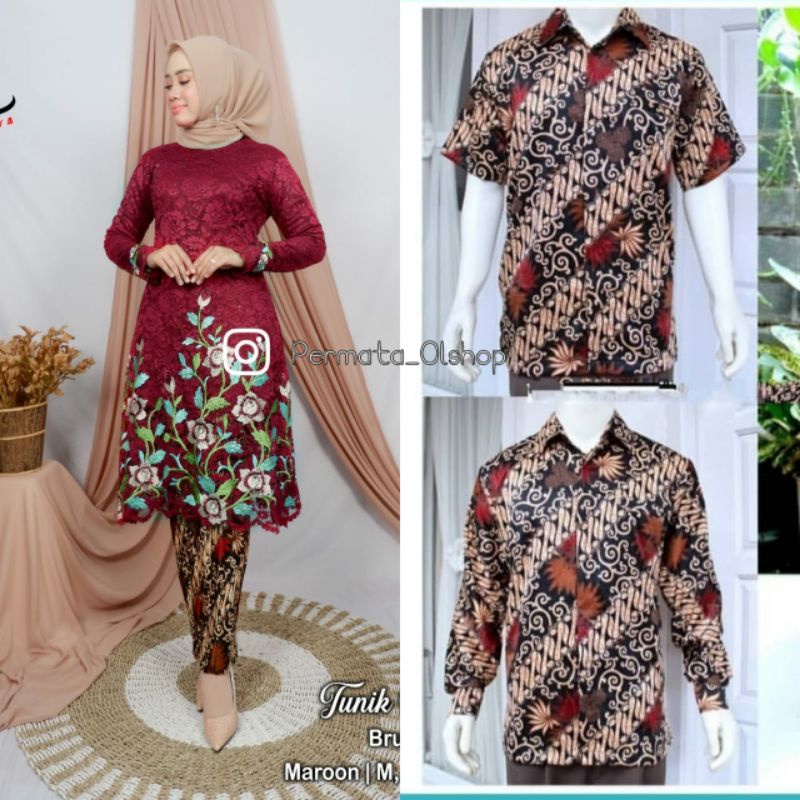 Couple Kebaya Hanabi Kemeja Batik / Brukat Bordir / Lamaran / Kebaya Modern