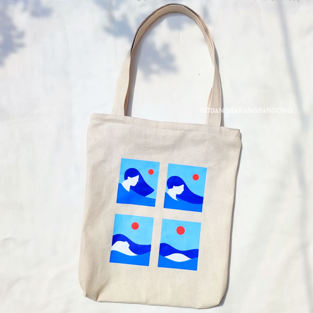 Tote Bag Kanvas Wanita dengan Resleting - Motif Aesthetic untuk Gaya yang Elegan