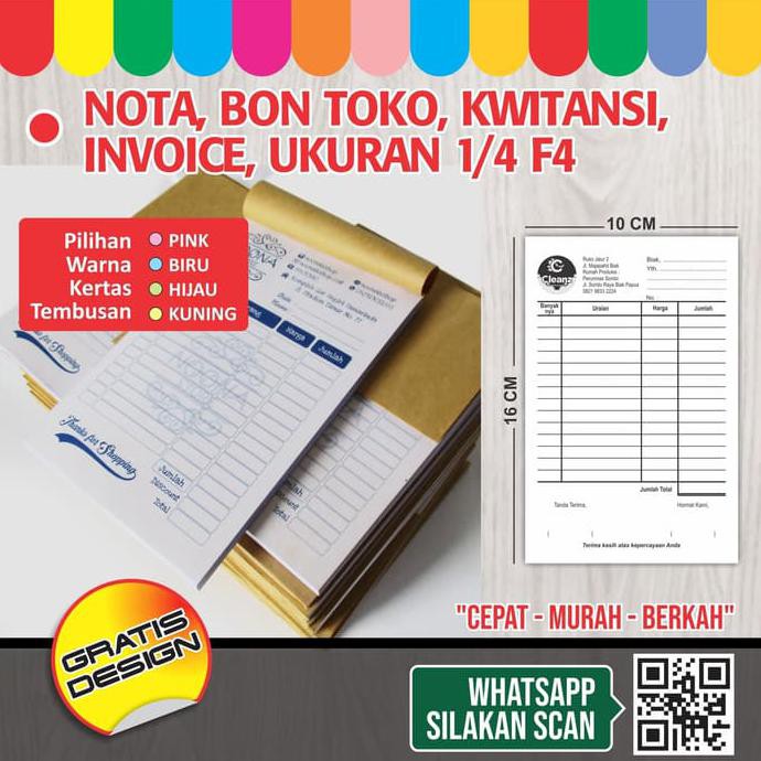 

CETAK NOTA-INVOICE-KWITANSI RANGKAP 2 (1/4 F4) - 1 Warna SPECIAL