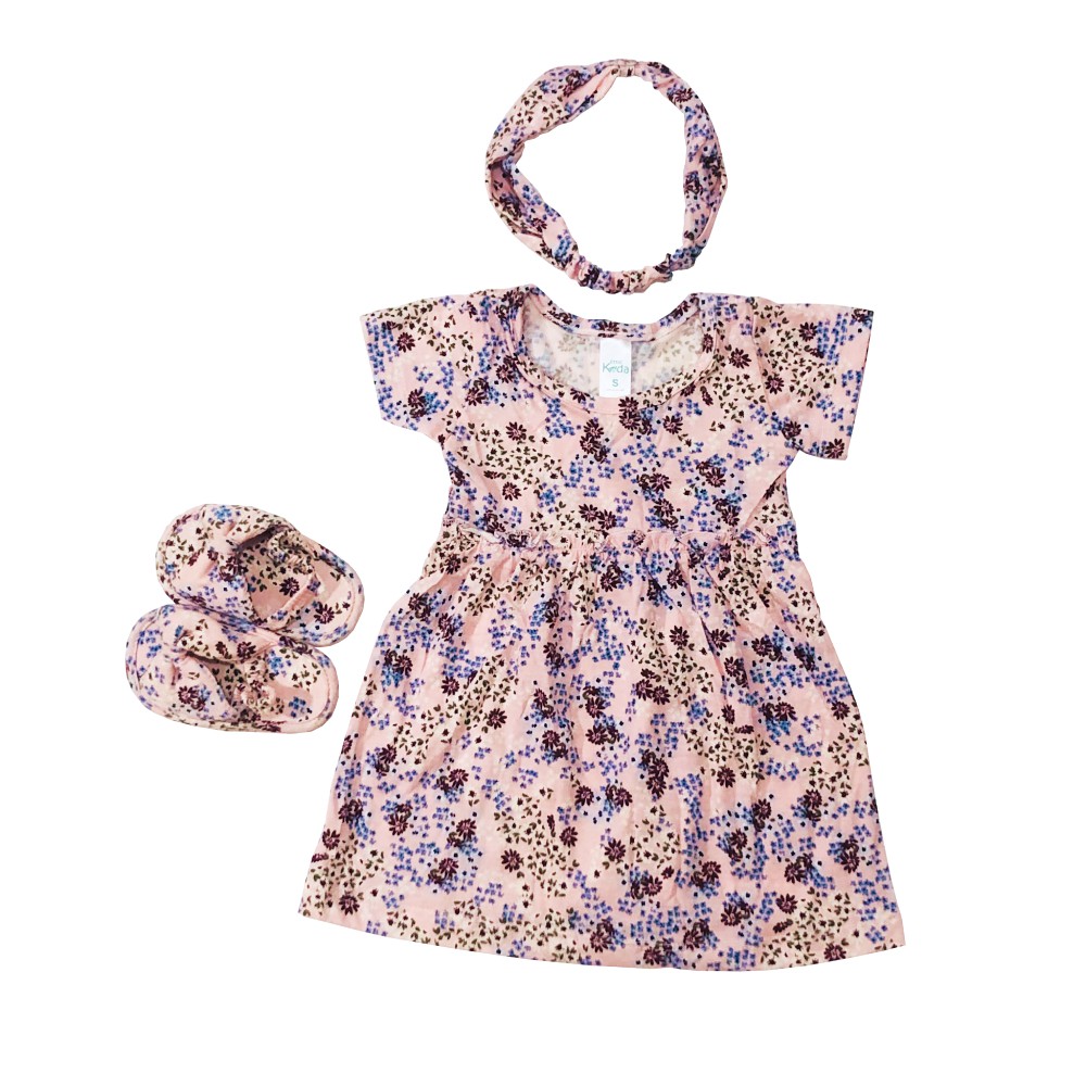 Ava 0-12 Bulan Dress Set Bayi / Dres Set Anak Bayi Little Koda - Toko Uwais Grosir-Cream Pink Blue Flow