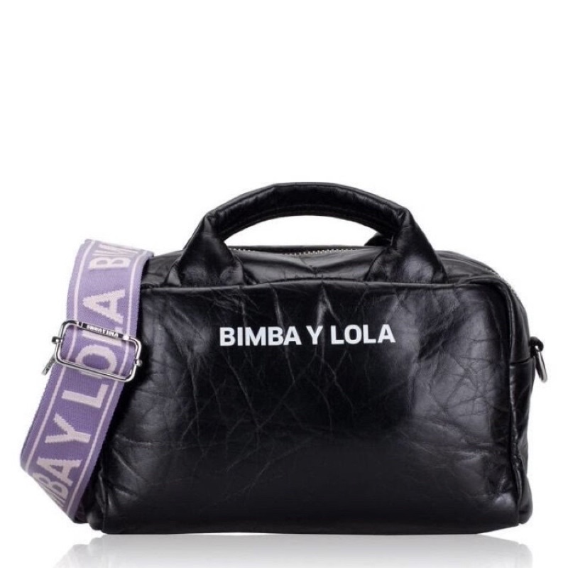 Tas bimba Y Lola black leather white strap bag