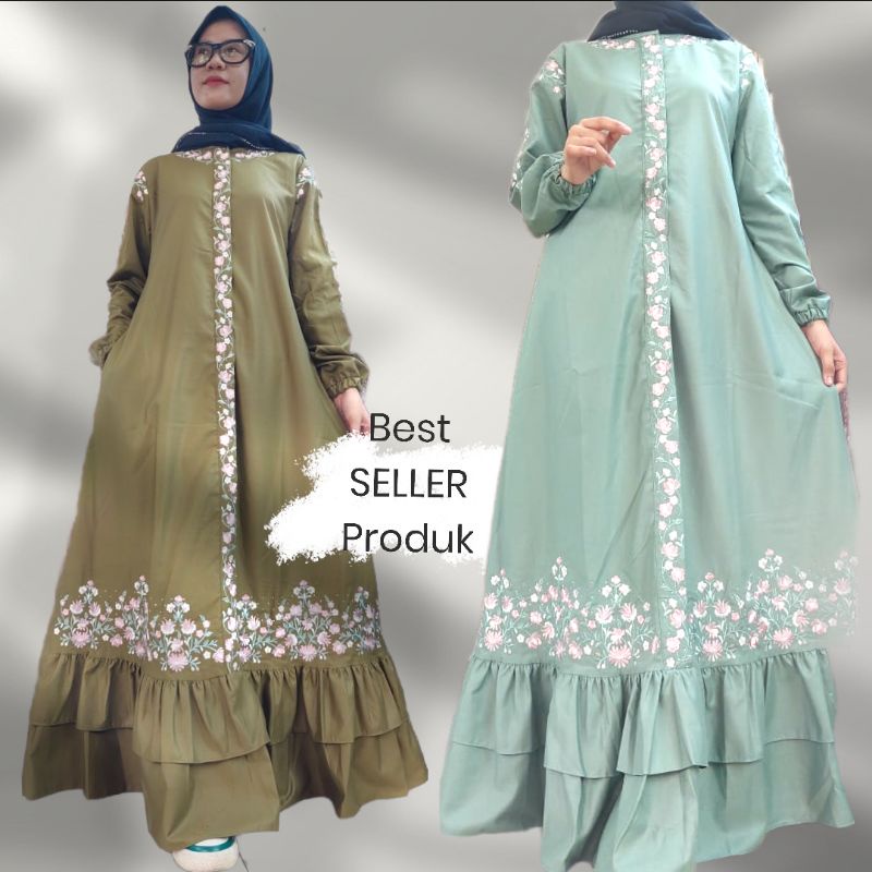 TERBARU  Madina Laura Katun toyobo bordir/ Gamis syar'i/ Gamis Muslimah/ Gamis Guzel ORIGINAL/ Busui