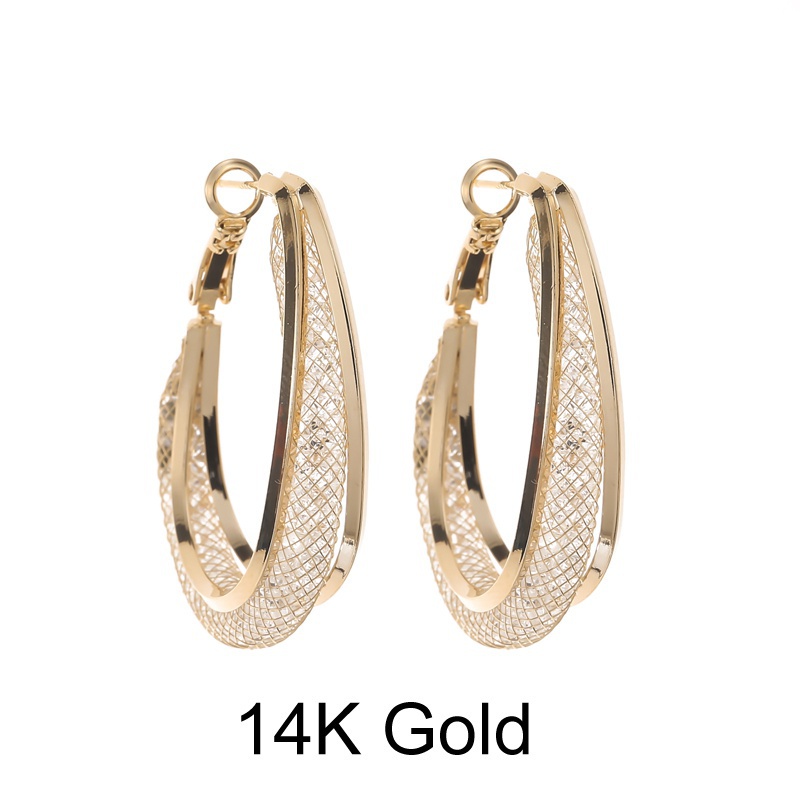 Anting 925 Silver Gold 14K Model Hollow Aksen Berlian Gaya Perancis Untuk Wanita