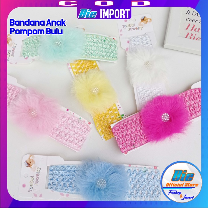 Bandana Anak Korea Pink Bunga Pompom Uniq Impor Best Seller