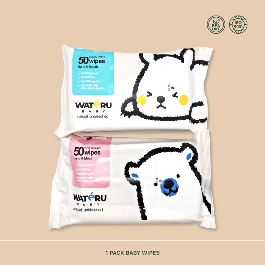 WATERU Bamboo Baby Wipes / Tisu Basah Bambu Hand &amp; Mouth 50s (1 pack)