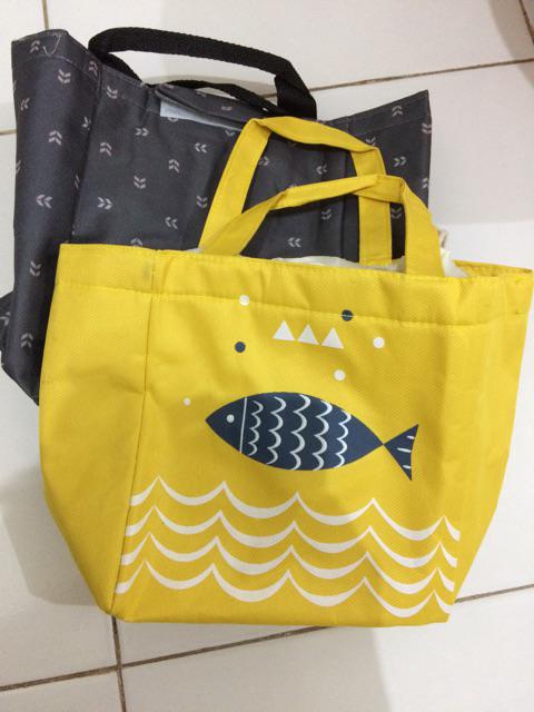Lunch Bag Alumunium/ Cooler Bag/tas Bekal Motif Tote Fish Serut