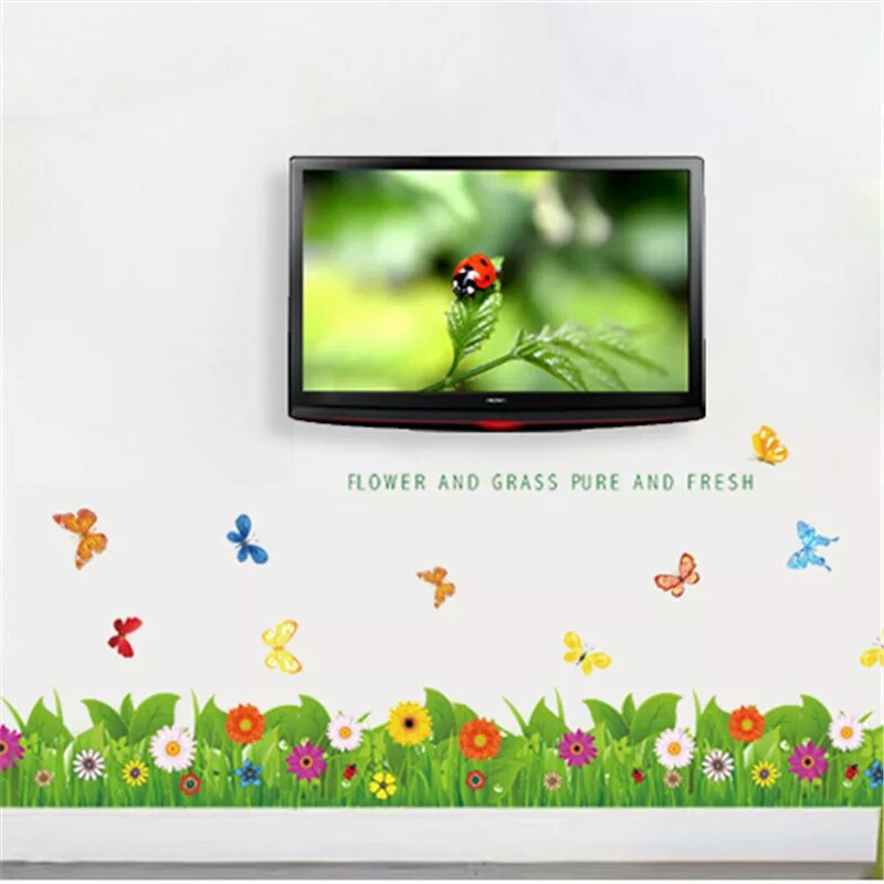 RELIZA WALLSTICKER RUMPUT PAGAR BUNGA FLOWERS BUTTERFLY GREEN GRASS AY757 STIKER DINDING