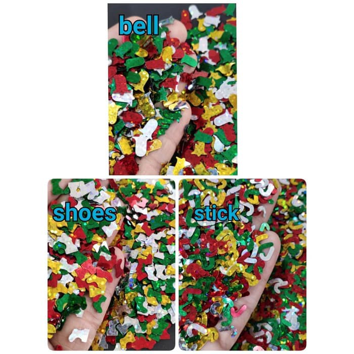 glitter christmas dekorasi natal santa shoes stick charistmas bell