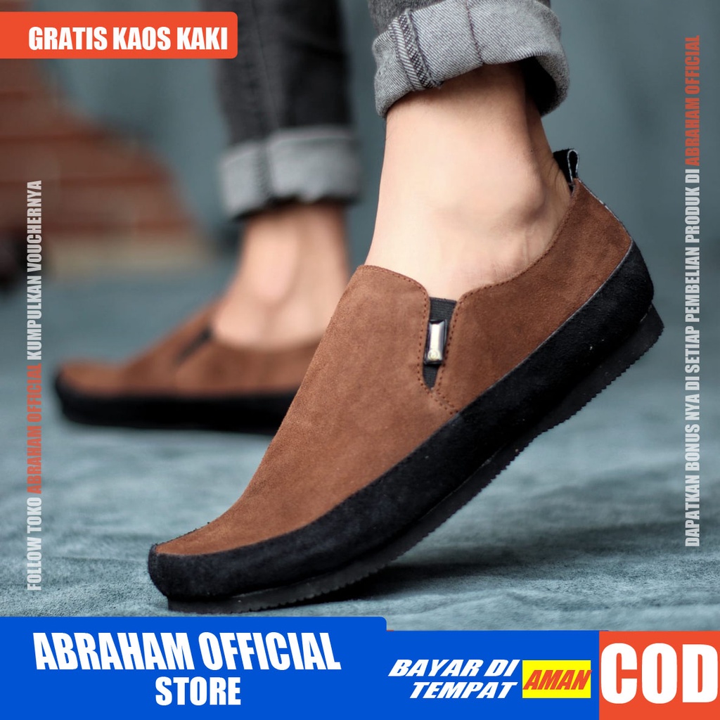 ABRAHAM Sepatu Casual Slip On Pria Kulit Asli Suede