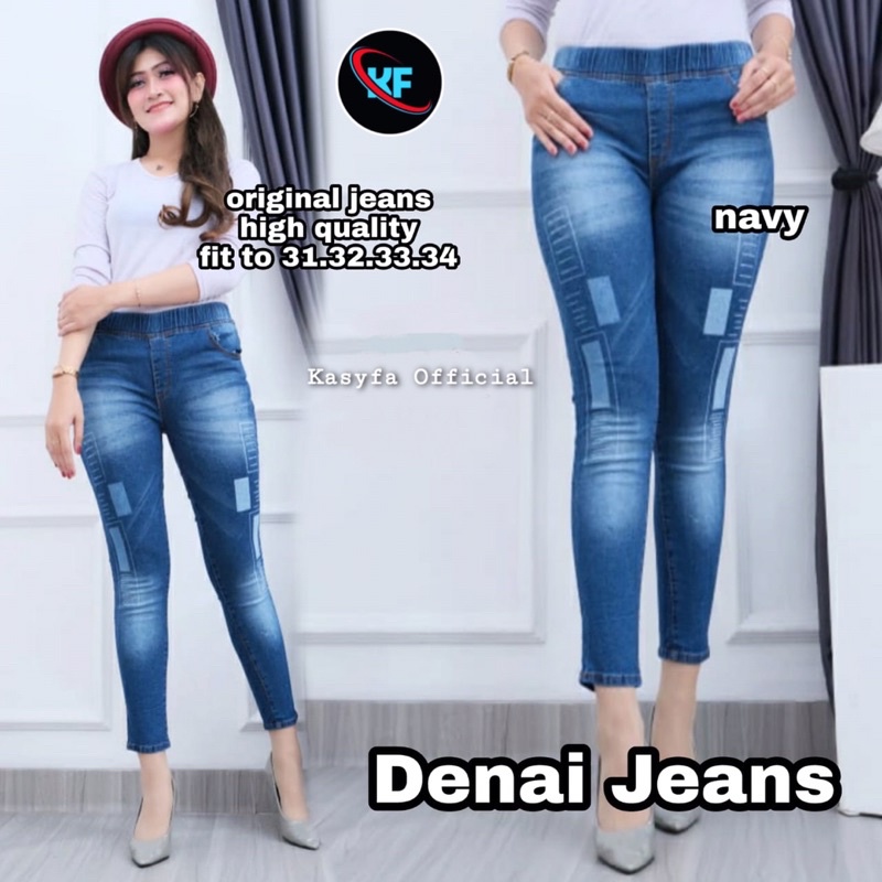 LESTY PANTS CELANA JEGGING JEANS LASER KOTAK FULL KARET - KF