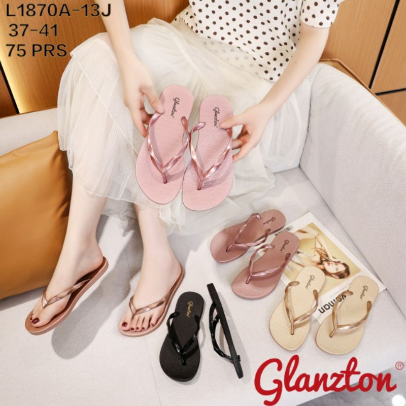 L1870A13J Sandal Glanzton Jepit Tali Diamond Karet Jelly Wanita Import Glanston L1870 Glaston L1870A-13J Ravin Tali Kerut Sendal Japit Flat Cewek Perempuan Cantik Impor Terbaru Murah 37-41