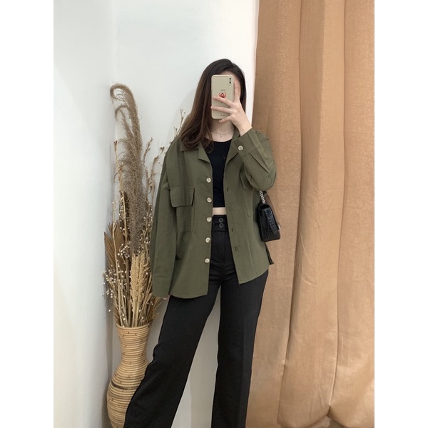 Misty Long Shirt - PLENARIO ID | Kemeja wanita - Oversize - Bahan linen - atasan wanita - shirt kemeja - COD-Army