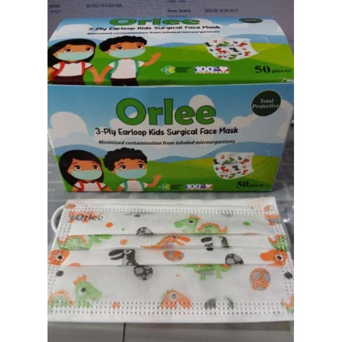 Masker Anak Medis Bedah 3ply Orlee Embos Earloop Kids isi 50 Pcs