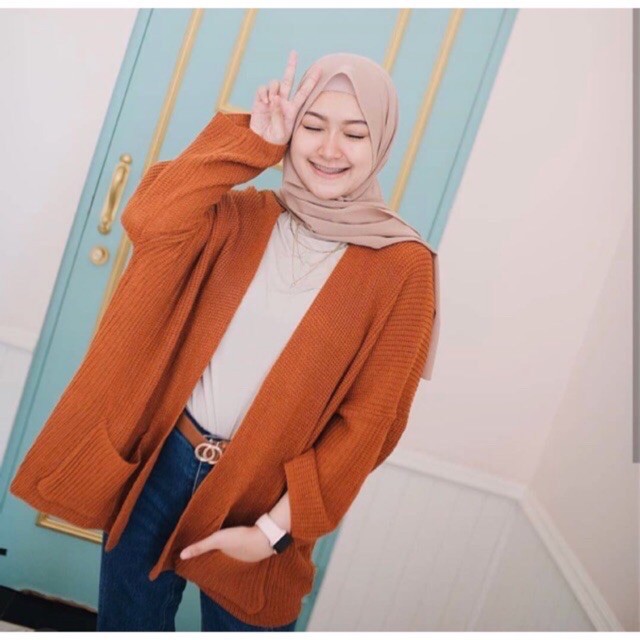 Cardigan - Cardigan Oversize - Atasan Cardy Rajut - Long Cardy Terbaru - Cardigan Saku Premium