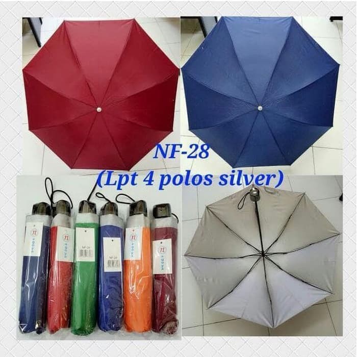 Payung Lipat 4 Warna Polos Lapis Silver NF-28 Premium