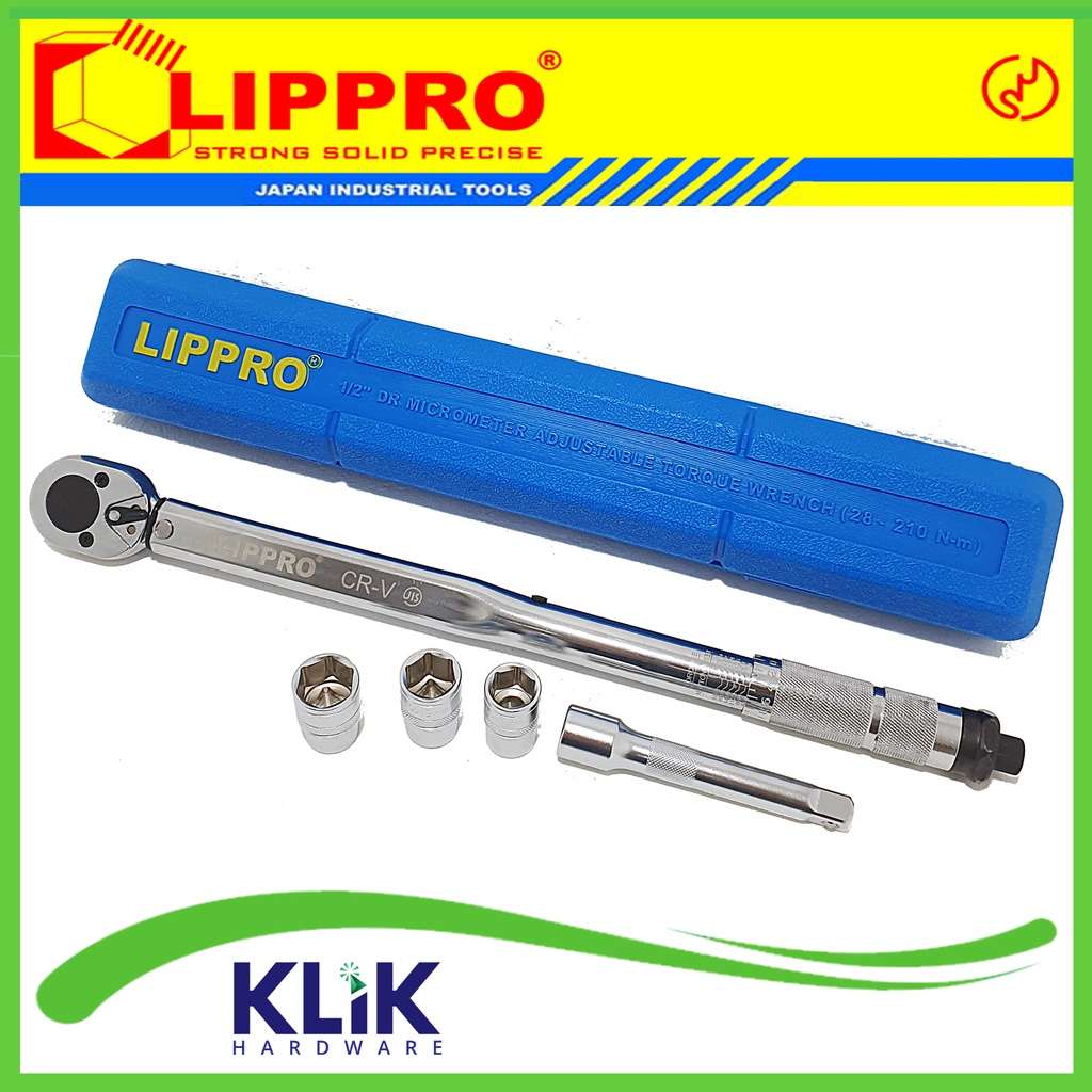 Lippro Kunci Torsi Momen 1/2 Inch Torque Wrench 28 - 210 Nm Motor Mobil + Mata Sock Extension