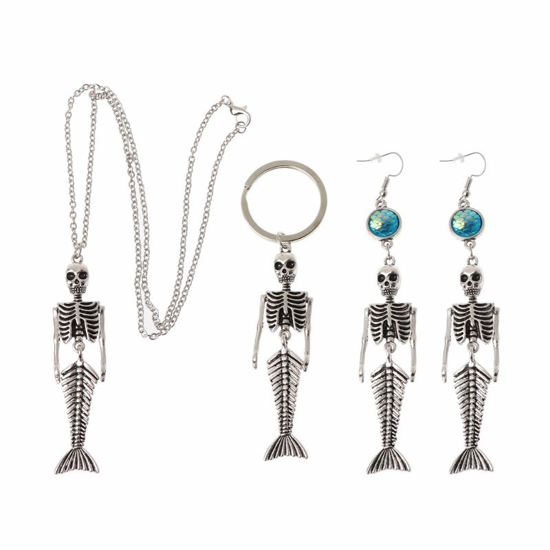 SIY  Beauty Fish Skeleton Sliver Hook Dangle Earrings Gothic Skull Fashion Jewelry