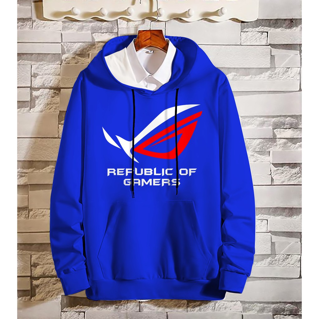 Bisa COD Hoodie Pria / Hodie Pria  / Jaket Pria ROG (Republic of Gamers) Bahan Fleece UK L-XL