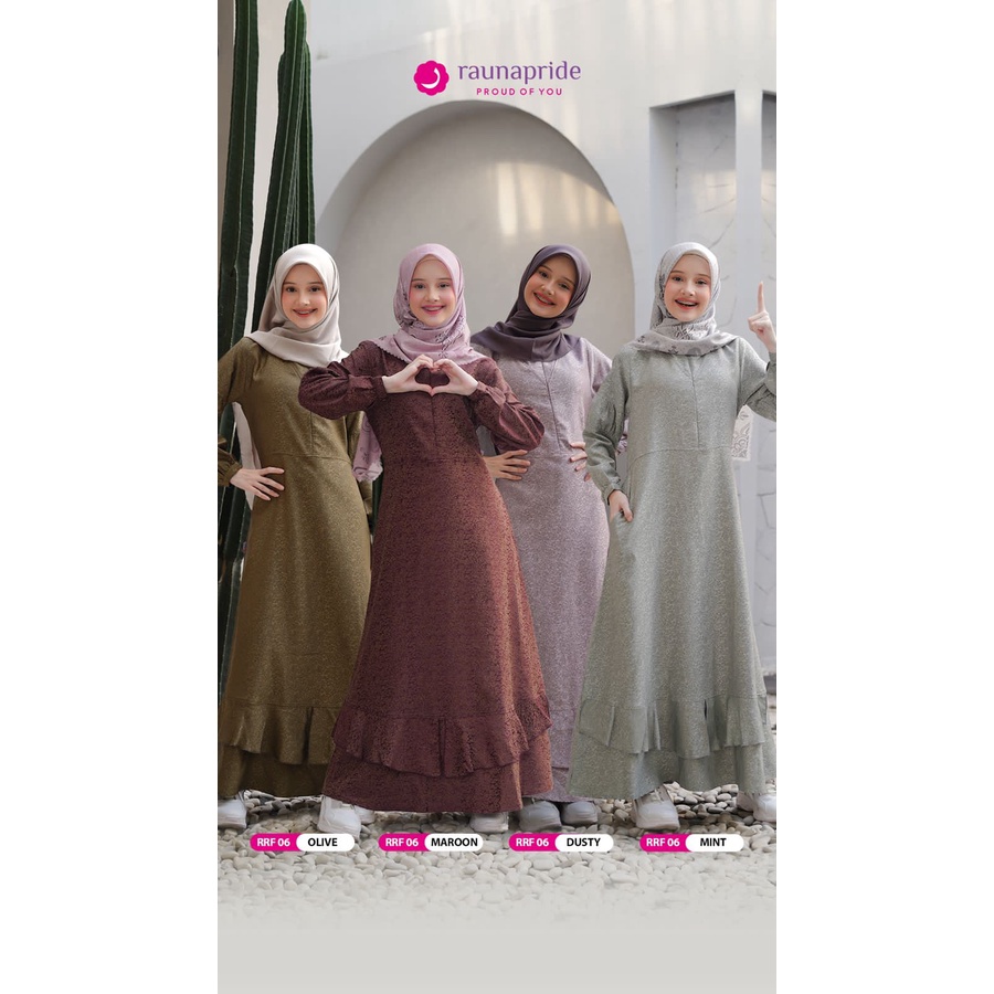 RRF 06 Gamis Teen Remaja Rauna Pride Olive Maroon Dusty Mint