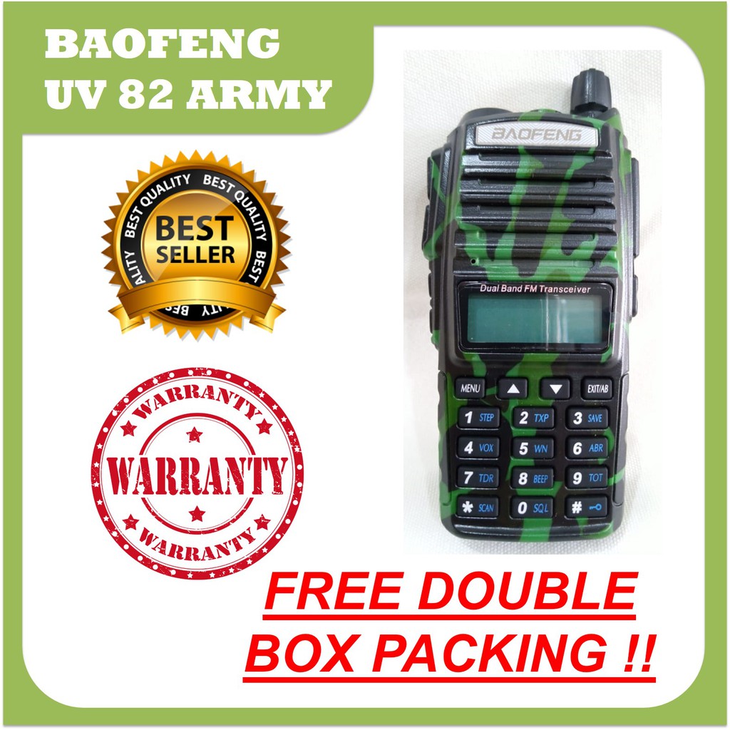 HT Baofeng UV 82 Army 5 Watt, Loreng Doreng Tentara Abri Hijau UV82 UV-82 Urgency Emergency Bopeng