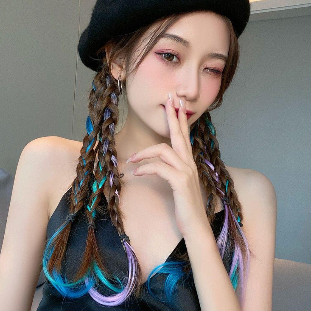 NEEDWAY Gradient Hairpieces Sintetis Hip Hop Panggung Kinerja Rambut Ekstensi Gaya Punk Alat Styling Rambut