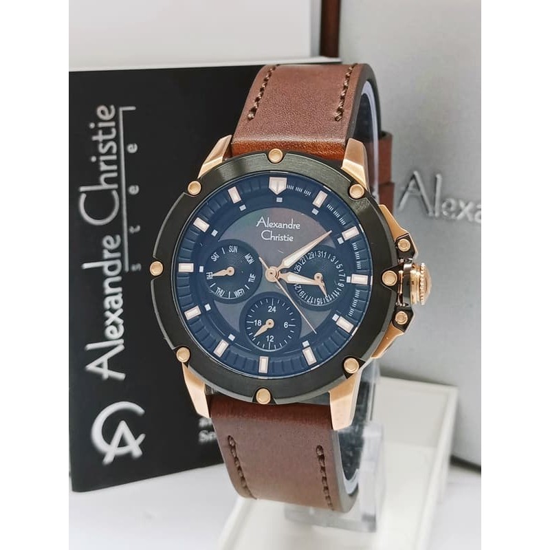 jam tangan wanita alexandre christie AC 6416BF COKLAT ROSEEGOLD PLAT HITAM