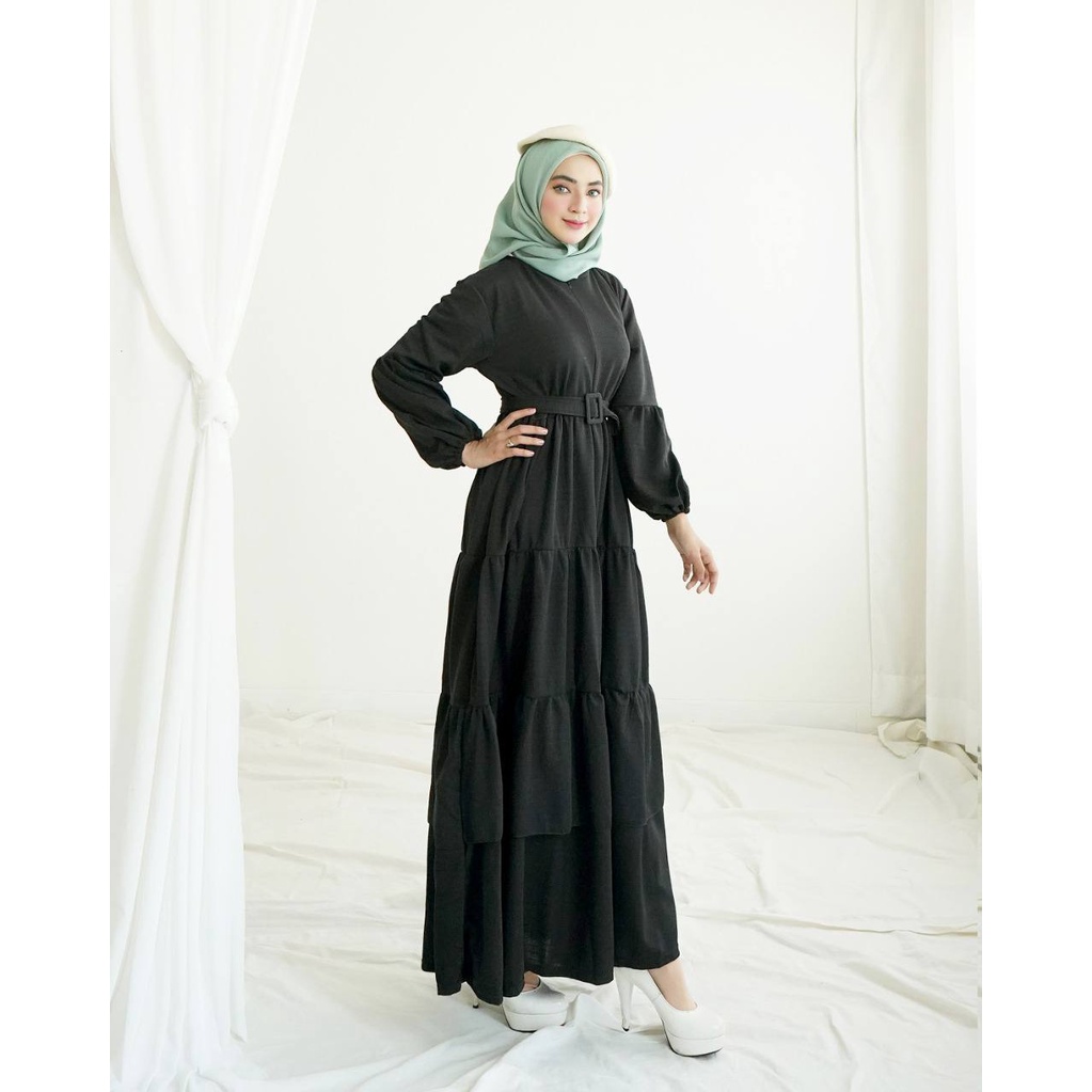Gamis Syari Polos Umbrella Payung Rempel Ruffle Umpak  Busui Menyusui Kaos Murah Hitam