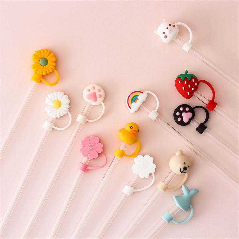 Penutup Tutupan Sedotan Tutup Bahan Silikon Lucu Motif Silicone Straw Plug