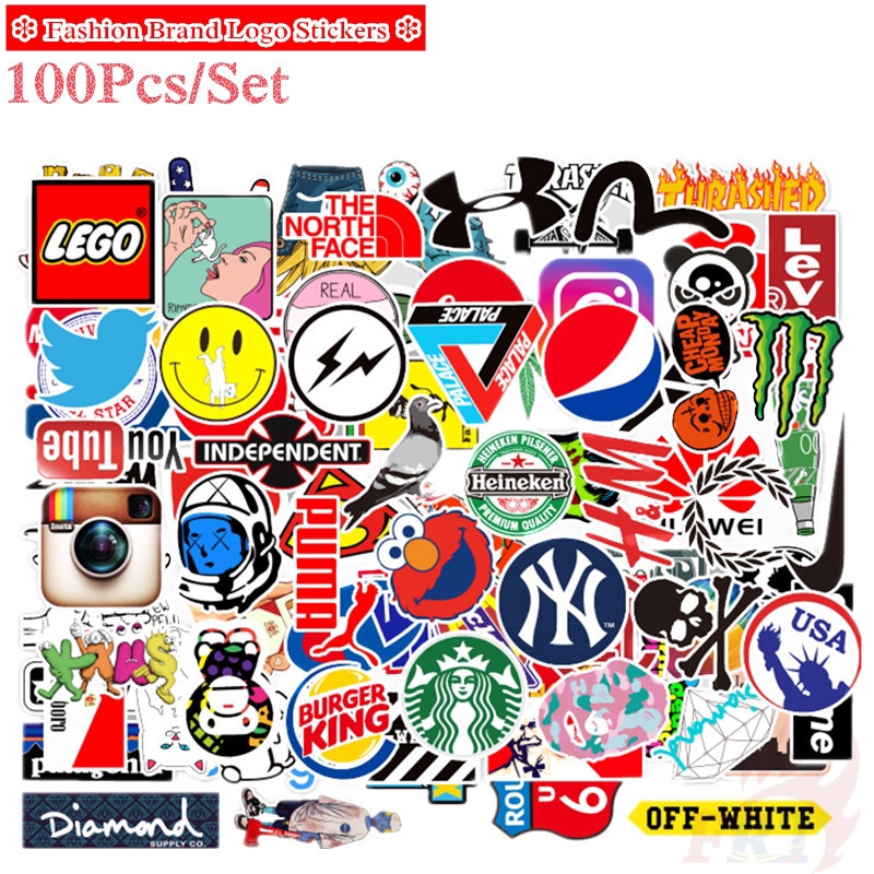 100pcs Set Fashion Brand Logo Series 02 Stikers Kaws Jdm Luggage Laptop Skateboard Skateboard Stikers Shopee Indonesia