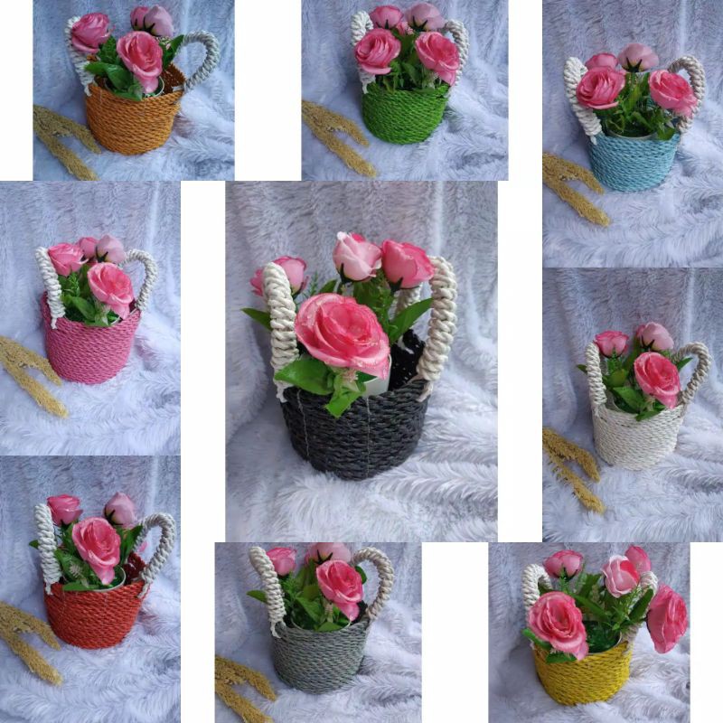 cover pot mini/pot bunga anyam/cover pot handle anyaman ayukhayla