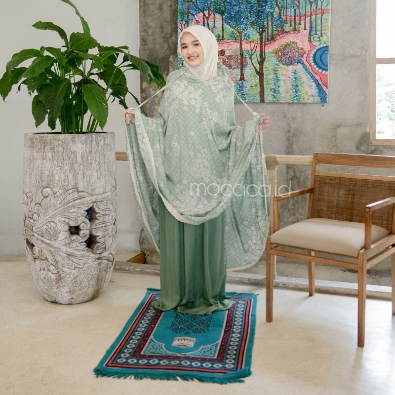 mukena rayon uniqlo premium jumbo 2 in 1 sleting depan motif painting unik