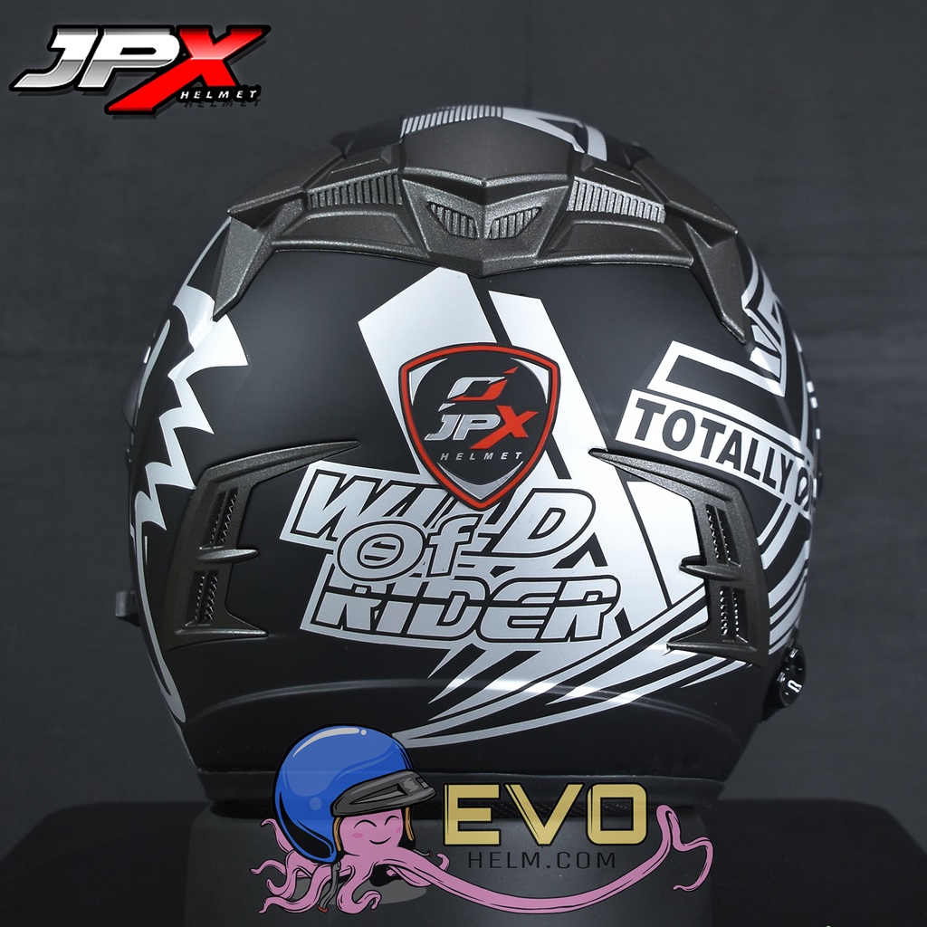 HELM JPX SUPERMOTO WILD RIDER - BLACK DOFF/SILVER ORIGINAL HELM JPX SEMICROSS MOTIF JPX HALFFACE