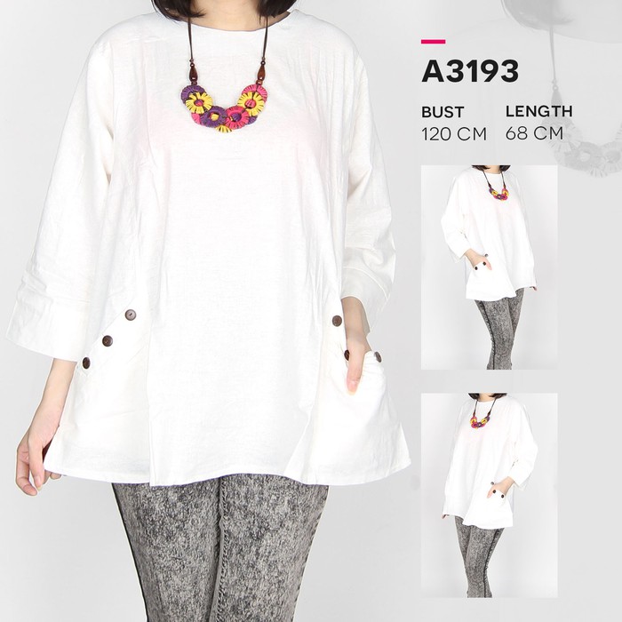 Terlaris now Maliju Blouse Putih Jumbo Linen - A3193 bh