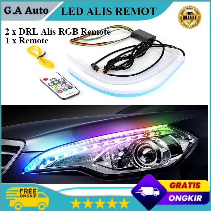 Lampu Alis MODEL Slim PANJANG 60CM Remote RGB Sein Jalan Running Motor Mobil