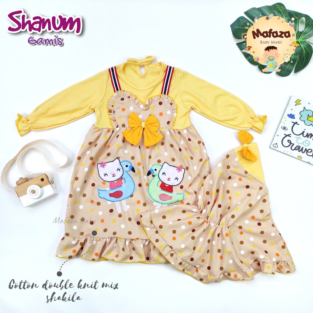 MAFAZABABY Baju Muslim Anak / Bayi Dress Muslim Anak Baju Muslim Bayi Gamis Anak Murah Gamis Anak 6-18 Bulan Murah Bahan Katun Berkualitas SNI-Shanum (kuning)