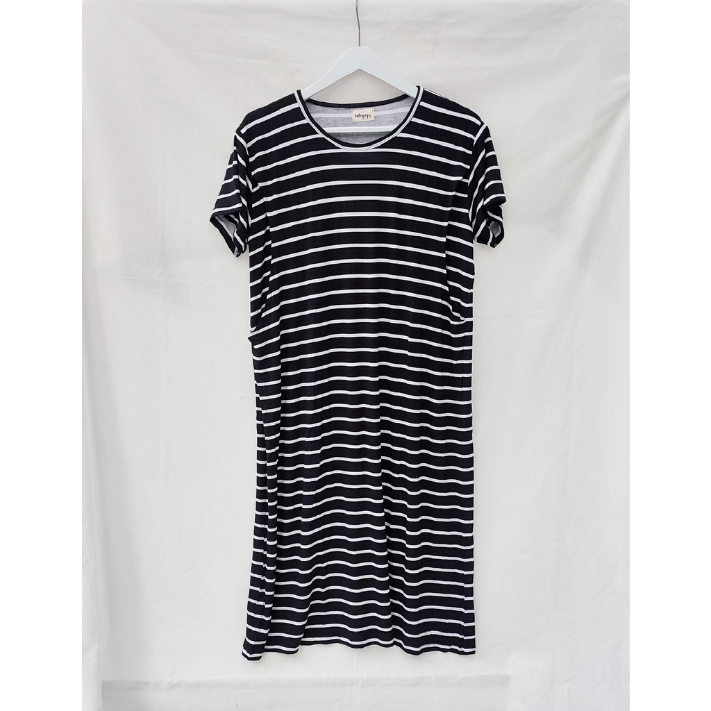 LAURA Baju Busui Bukaan Samping Kanan Kiri Murah | Dress Menyusui Kaos-Black Stripe