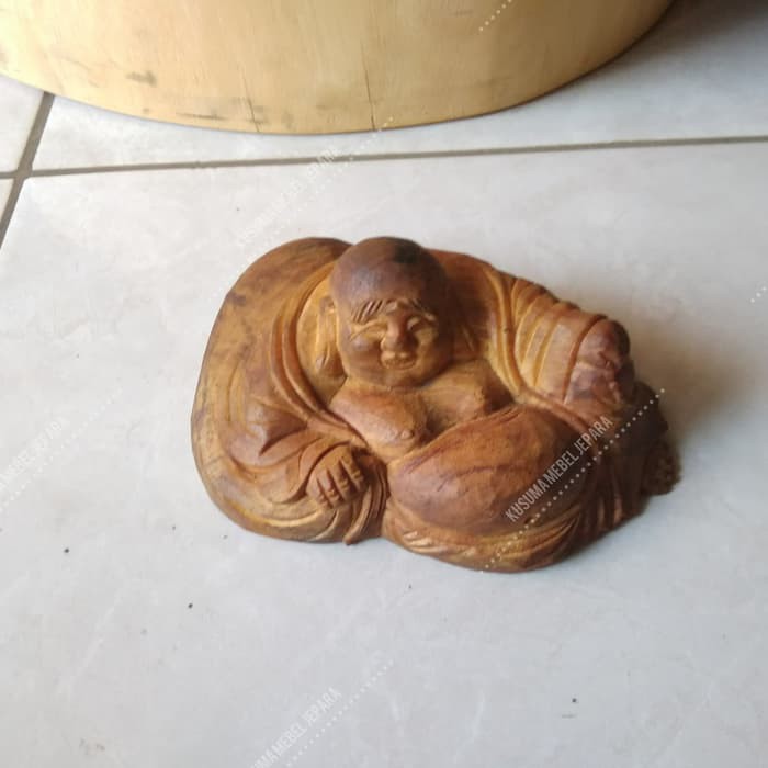 Patung Budha Kayu Jati (Panjang 15cm, Tinggi 10cm)