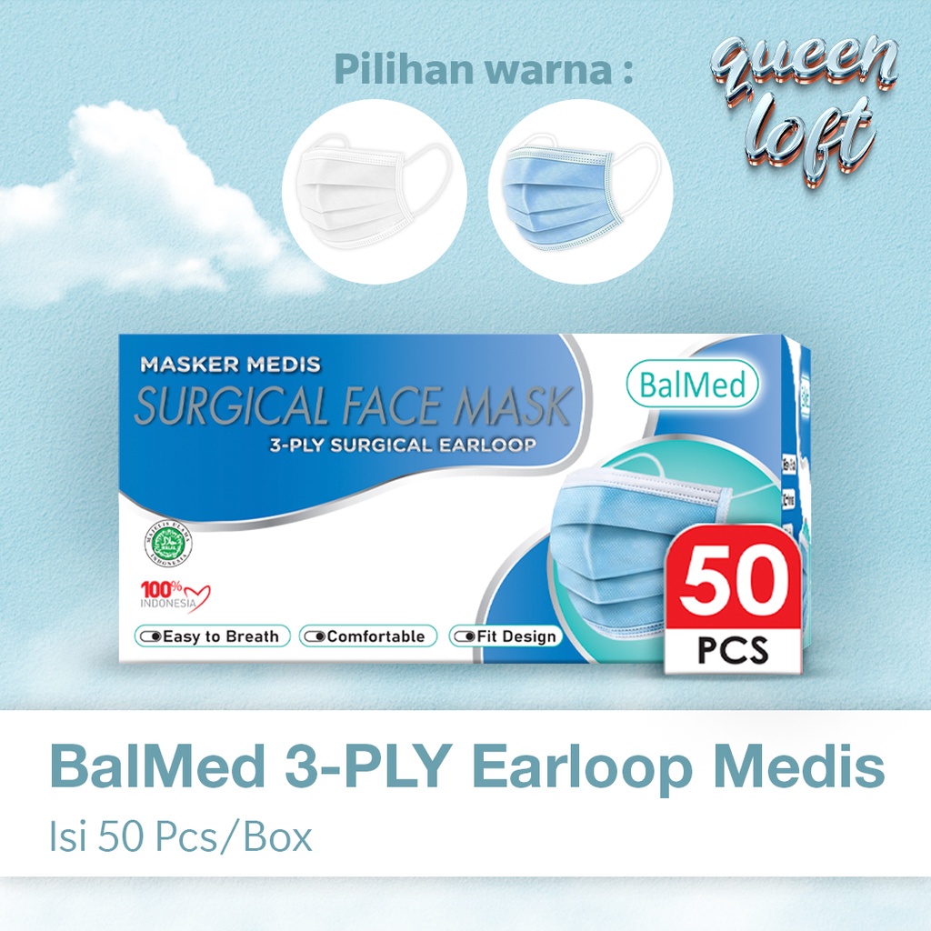 Masker Medis BalMed 3PLY Earloop Isi 50 Pcs/Box