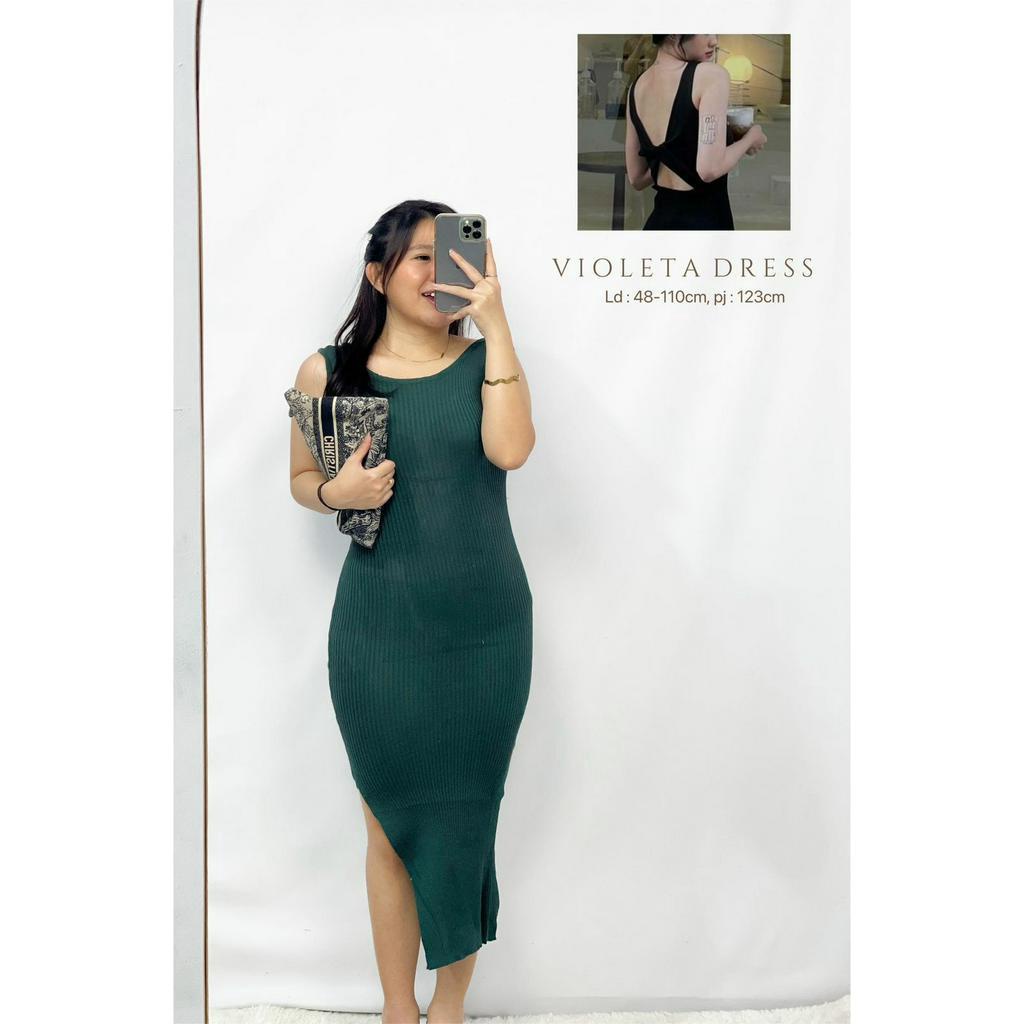 Midi Dress Tanpa Lengan Bahan Rajut Premium Dress Violeta HOPYLOPY