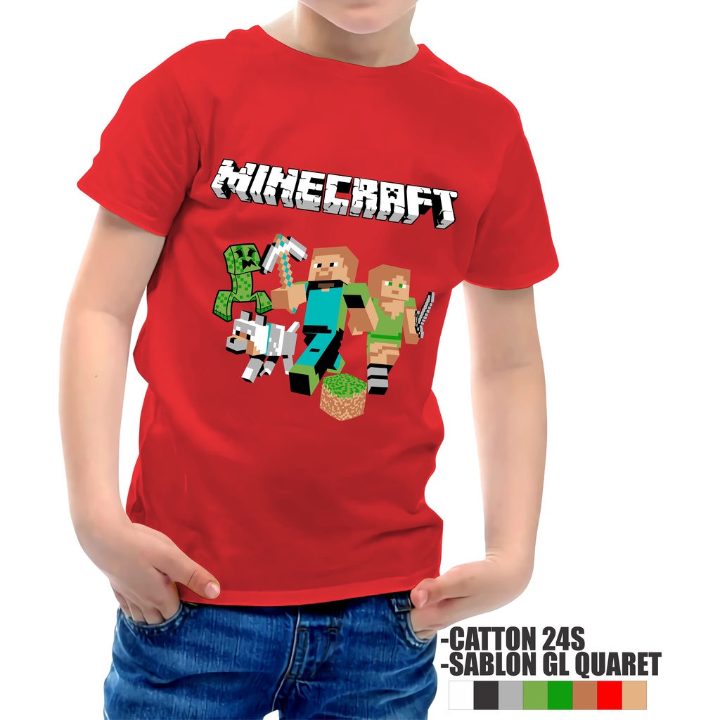 KAOS ANAK LAKI LAKI MINECRAFT MERAH 1-12 TAHUN