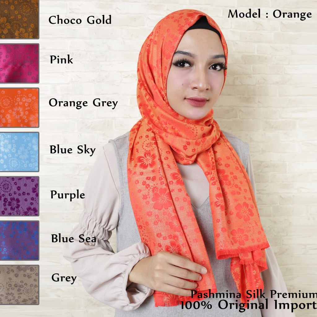 MOBASA OFFICIAL JILBAB PASHMINA SILK MOTIF PREMIUM - SYAL / SCARF [SAKURA FLOWER]