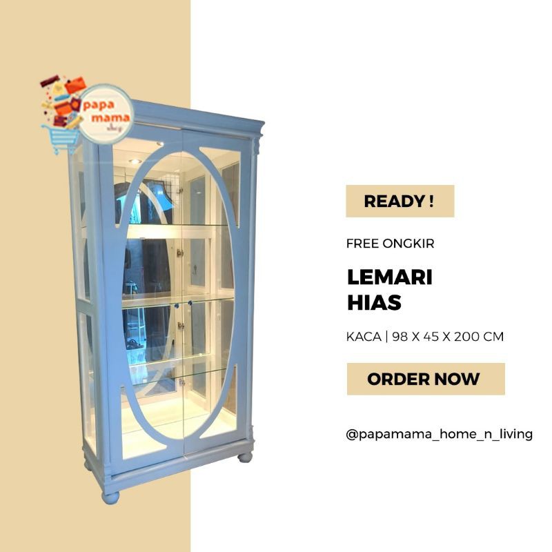 Lemari Hias Putih 2 Pintu - Lemari Kristal Lampu - Lemari Tas 2 Pintu kaca Murah - Medan