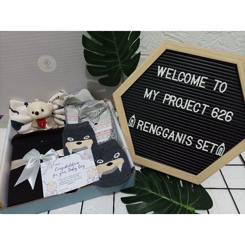 RENGGANIS SET | BABY HAMPERS BAYI GIFT KADO SET | PAKET LAHIRAN BAYI LAKI - LAKI PEREMPUAN UNISEX-BLACK